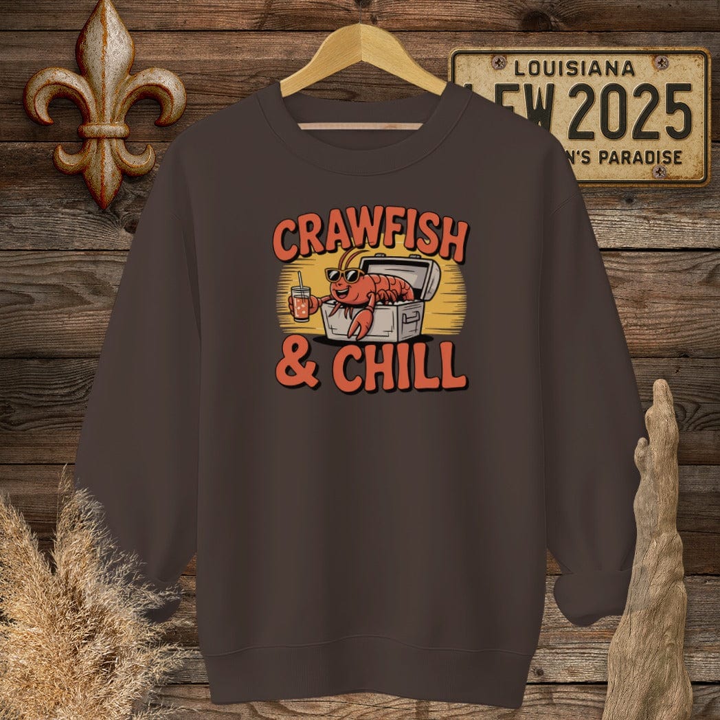 S / Dark Chocolate Louisiana Crawfish and Chill Sweatshirt by Laissez Faire Wear