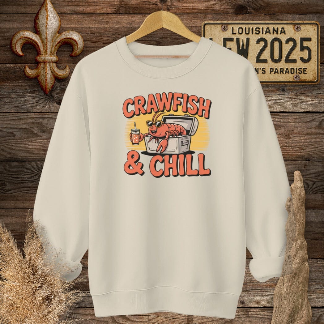 S / Sand Louisiana Crawfish and Chill Sweatshirt by Laissez Faire Wear