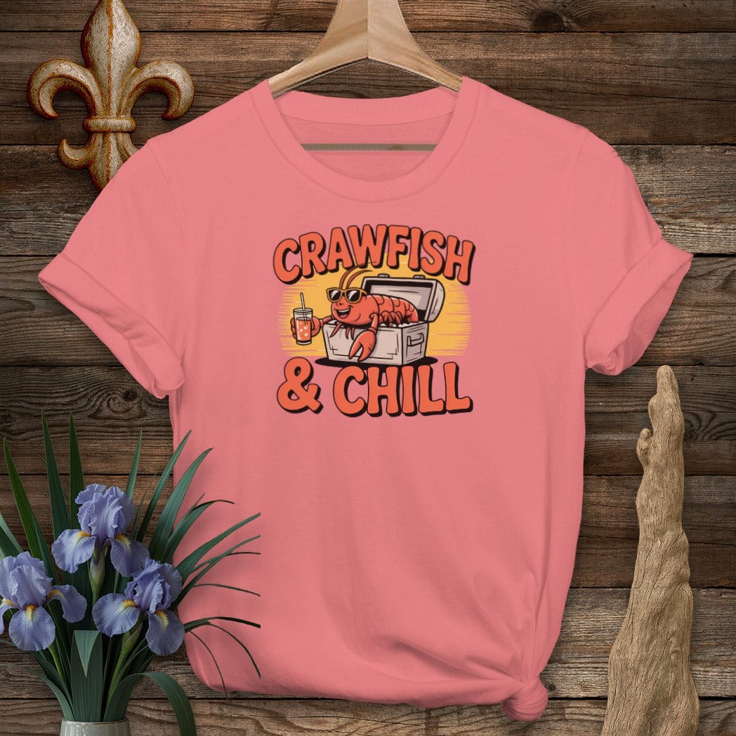 S / Coral Silk Louisiana Crawfish and Chill T-Shirt by Laissez Faire Wear
