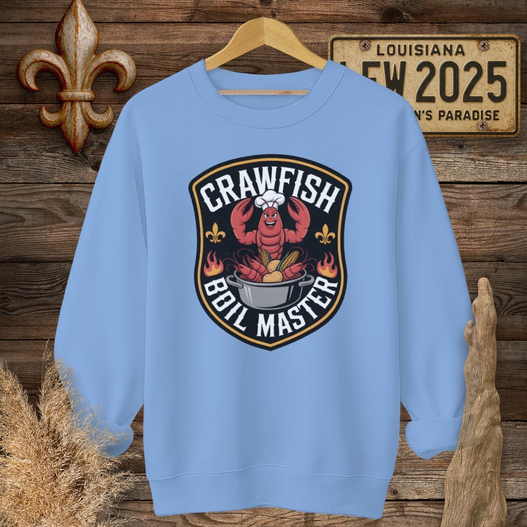 S / Carolina Blue Louisiana Crawfish Boil Master sweatshirt by Laissez Faire Wear