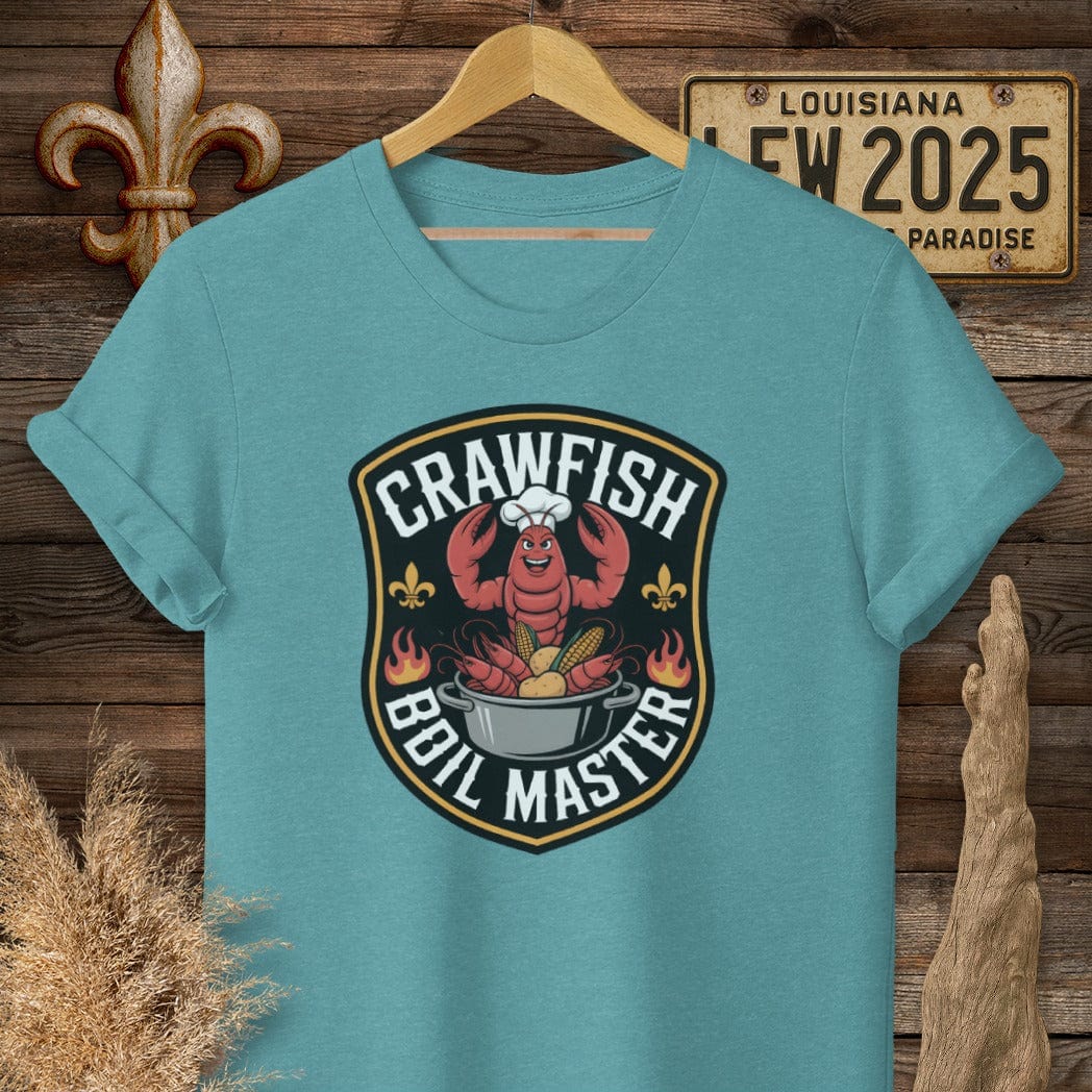 S / Heather Galapagos Blue Louisiana Crawfish Boil Master T-Shirt by Laissez Faire Wear