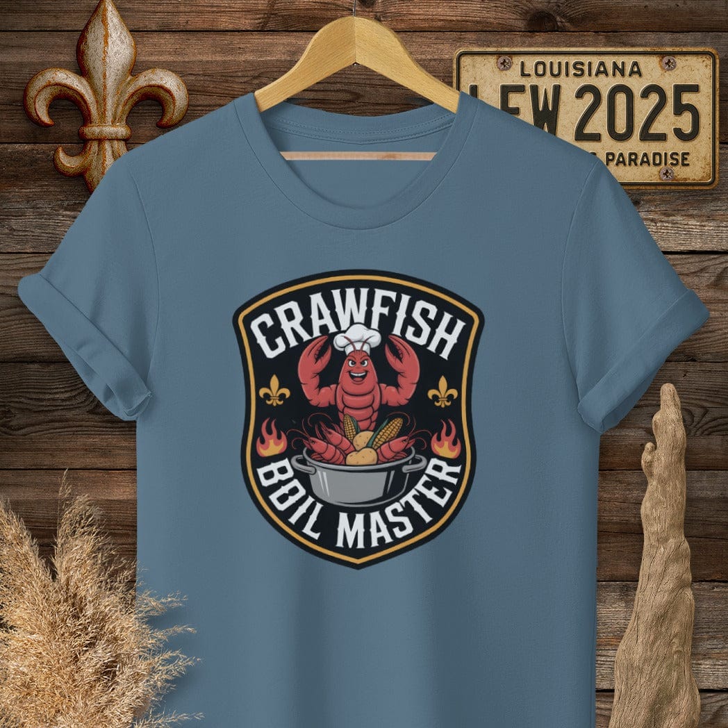 S / Indigo Blue Louisiana Crawfish Boil Master T-Shirt by Laissez Faire Wear