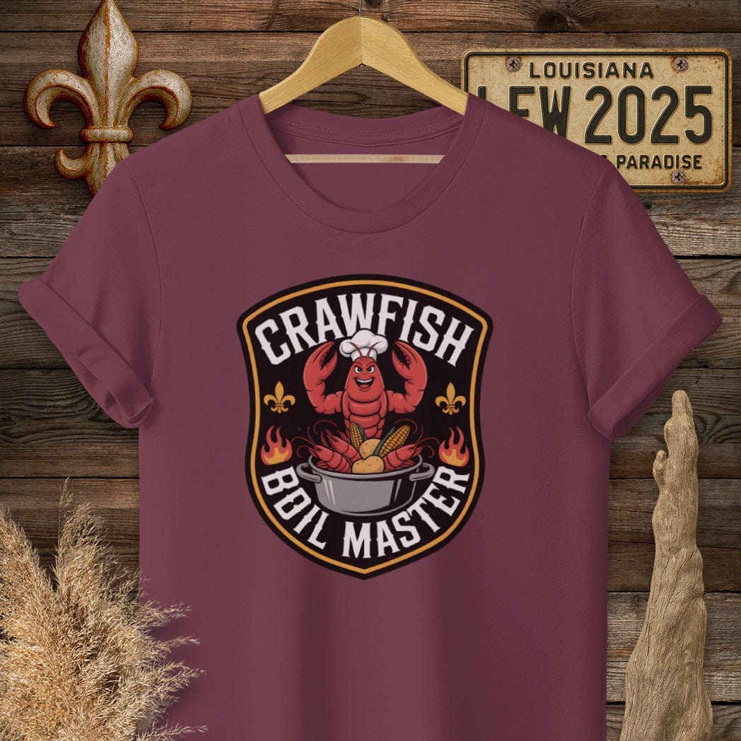 S / Maroon Louisiana Crawfish Boil Master T-Shirt by Laissez Faire Wear