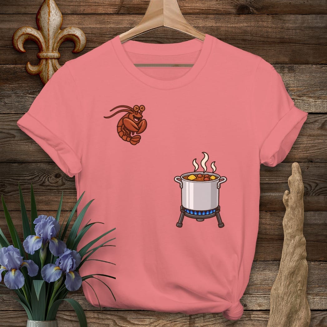 S / Coral Silk Louisiana Crawfish Cannonball T-Shirt by Laissez Faire Wear