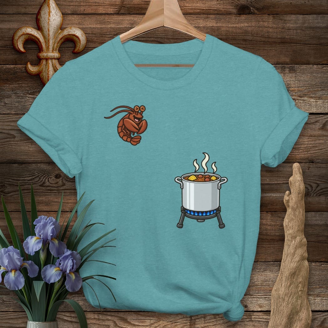 S / Heather Galapagos Blue Louisiana Crawfish Cannonball T-Shirt by Laissez Faire Wear