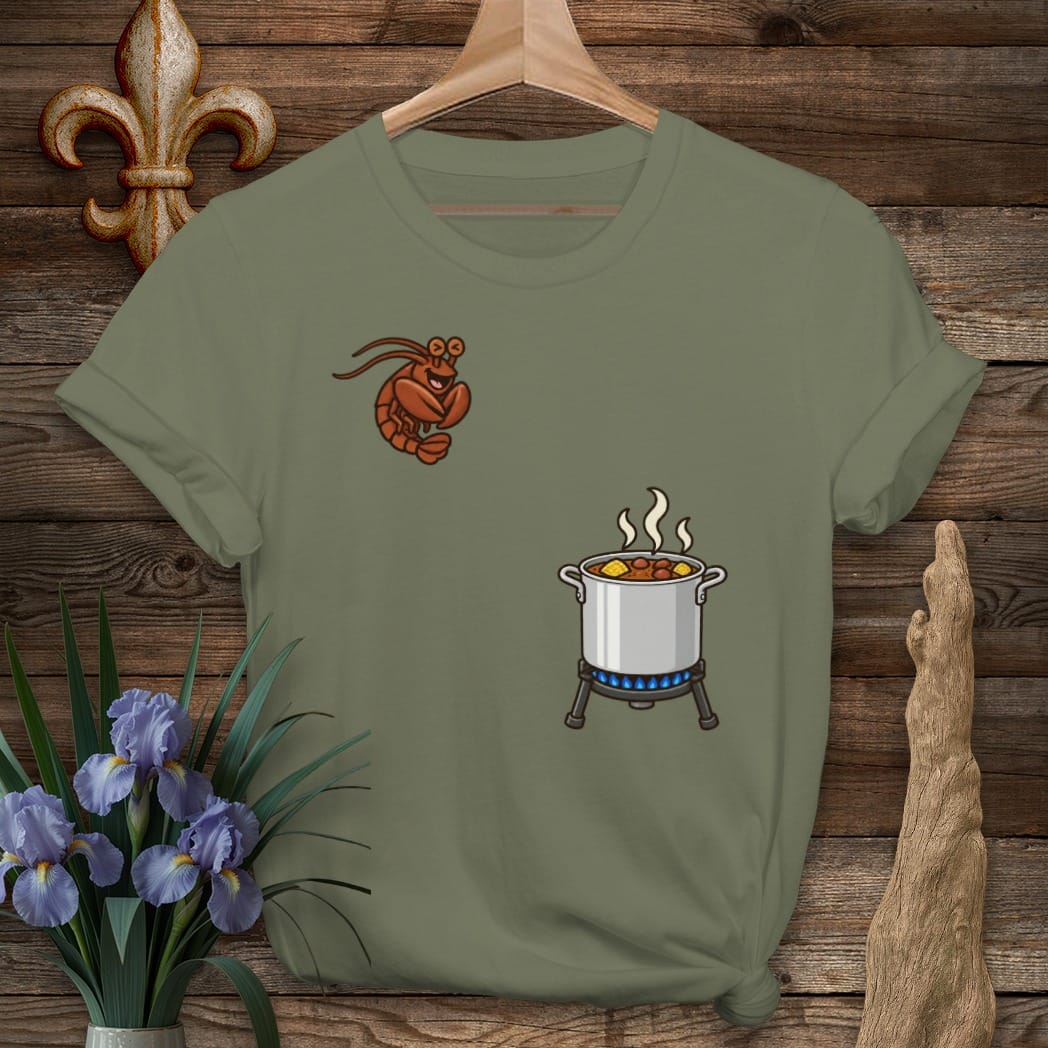 S / Military Green Louisiana Crawfish Cannonball T-Shirt by Laissez Faire Wear