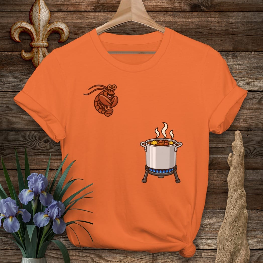 S / Orange Louisiana Crawfish Cannonball T-Shirt by Laissez Faire Wear