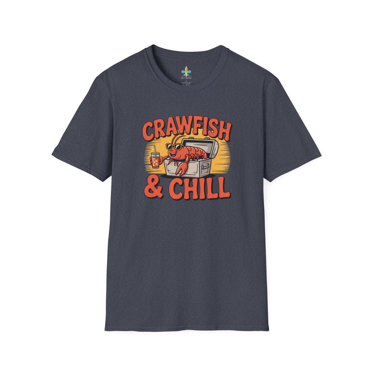 Heather Navy / S Louisiana "Crawfish & Chill" Funny T-Shirt by Laissez Faire Wear