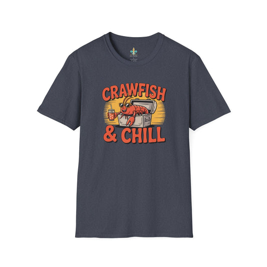 Heather Navy / S Louisiana "Crawfish & Chill" Funny T-Shirt by Laissez Faire Wear