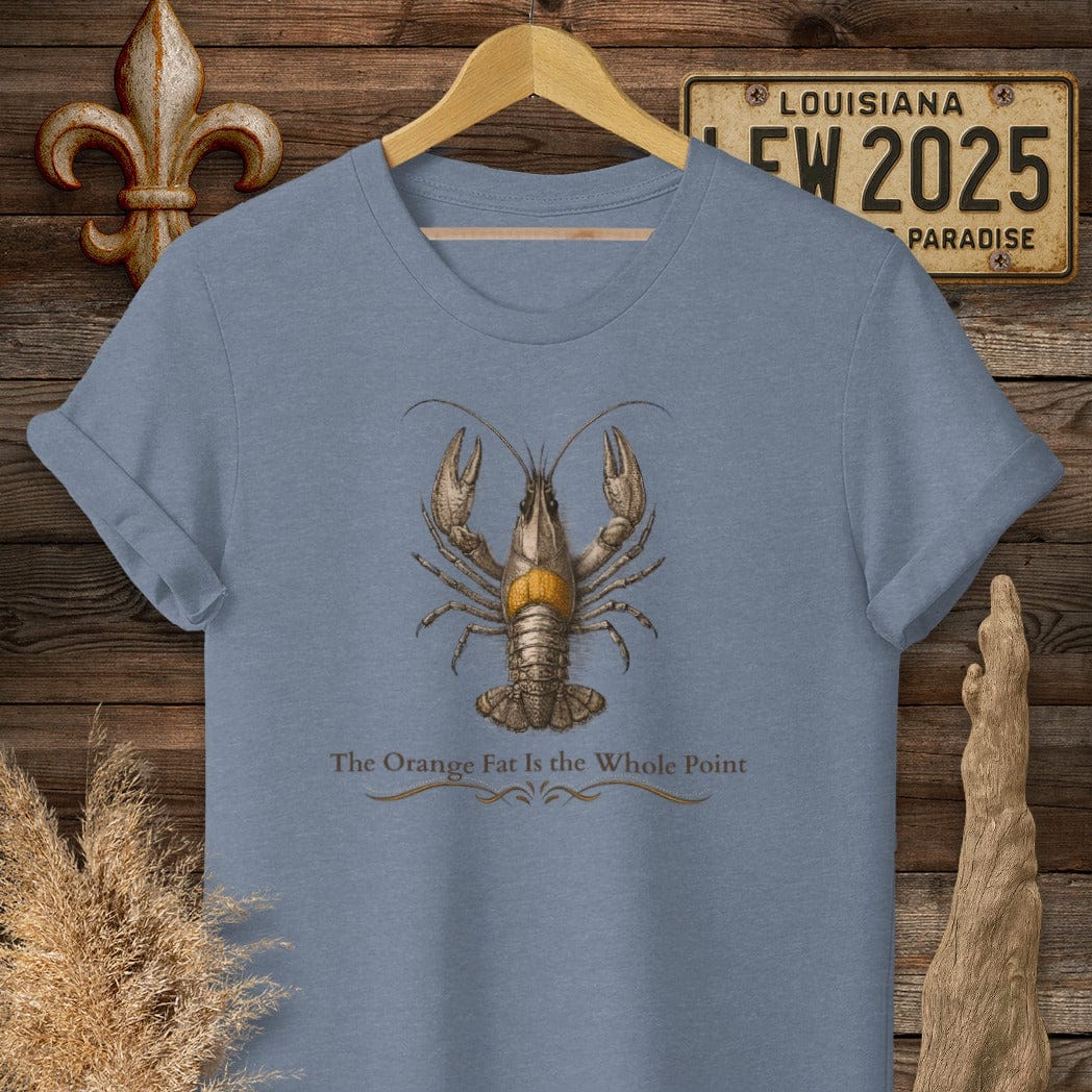 S / Heather Indigo Louisiana Crawfish Fat T-Shirt by Laissez Faire Wear