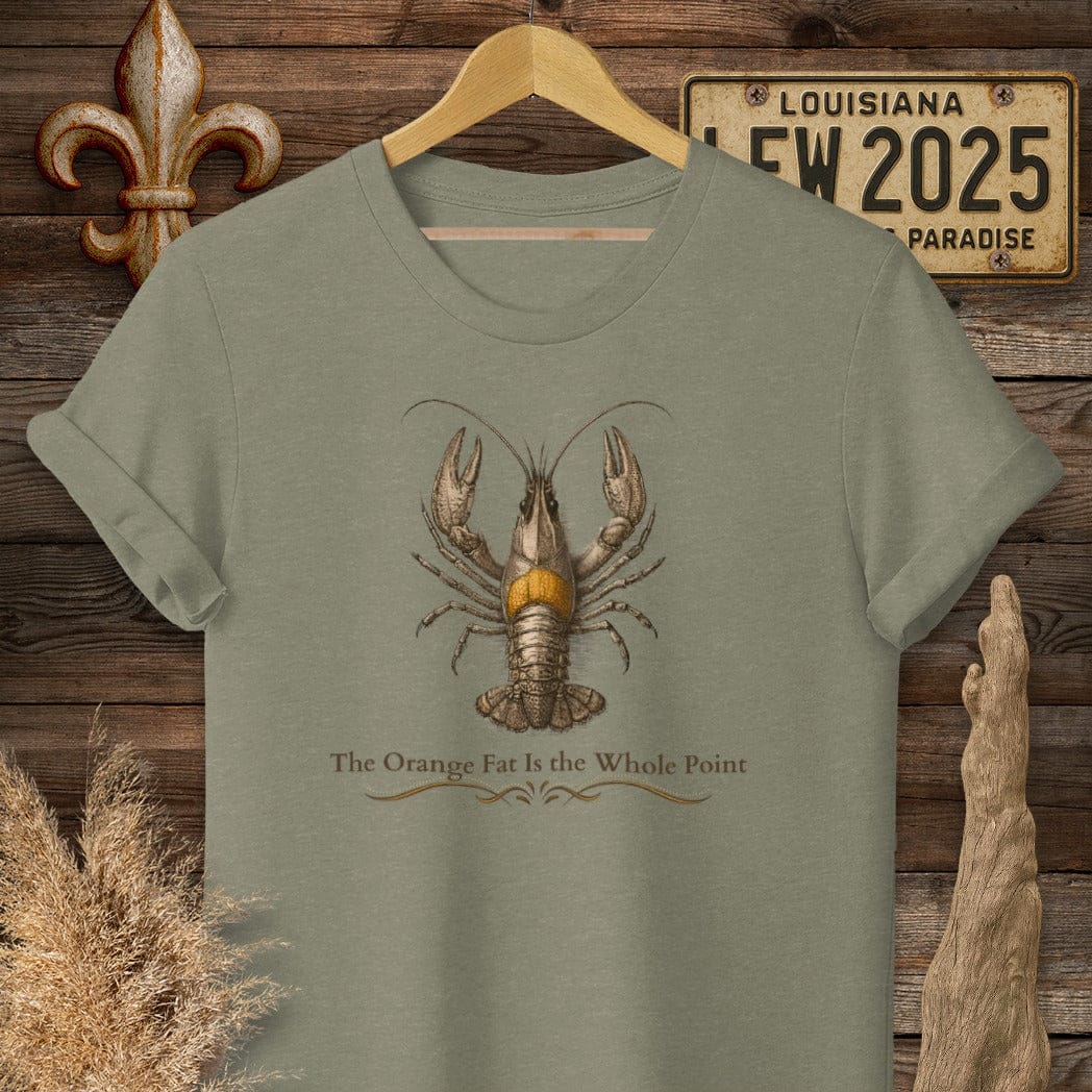 S / Heather Military Green Louisiana Crawfish Fat T-Shirt by Laissez Faire Wear