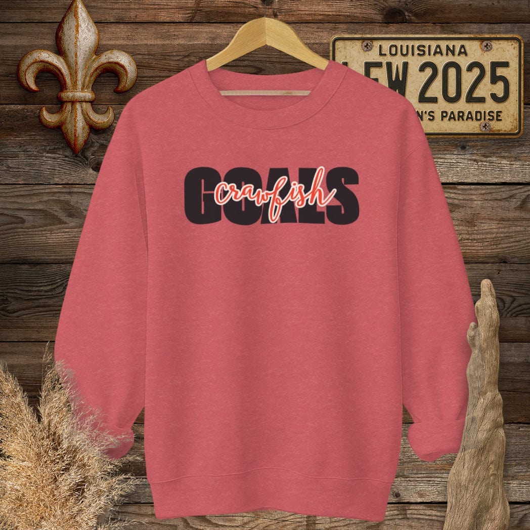 S / Heather Scarlet Red Louisiana Crawfish Goals Sweatshirt by Laissez Faire Wear