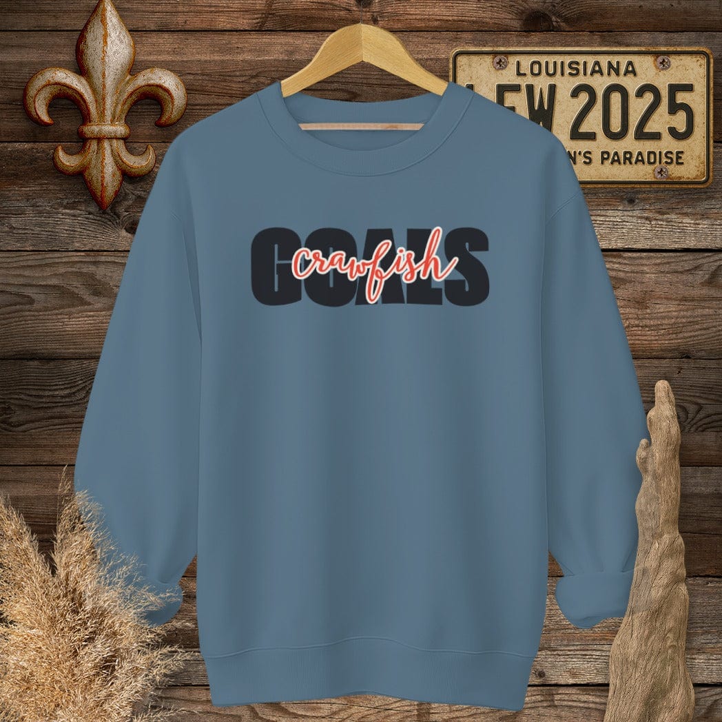 S / Indigo Blue Louisiana Crawfish Goals Sweatshirt by Laissez Faire Wear