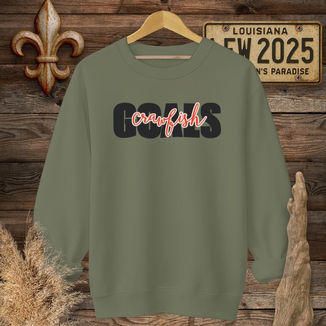 S / Military Green Louisiana Crawfish Goals Sweatshirt by Laissez Faire Wear
