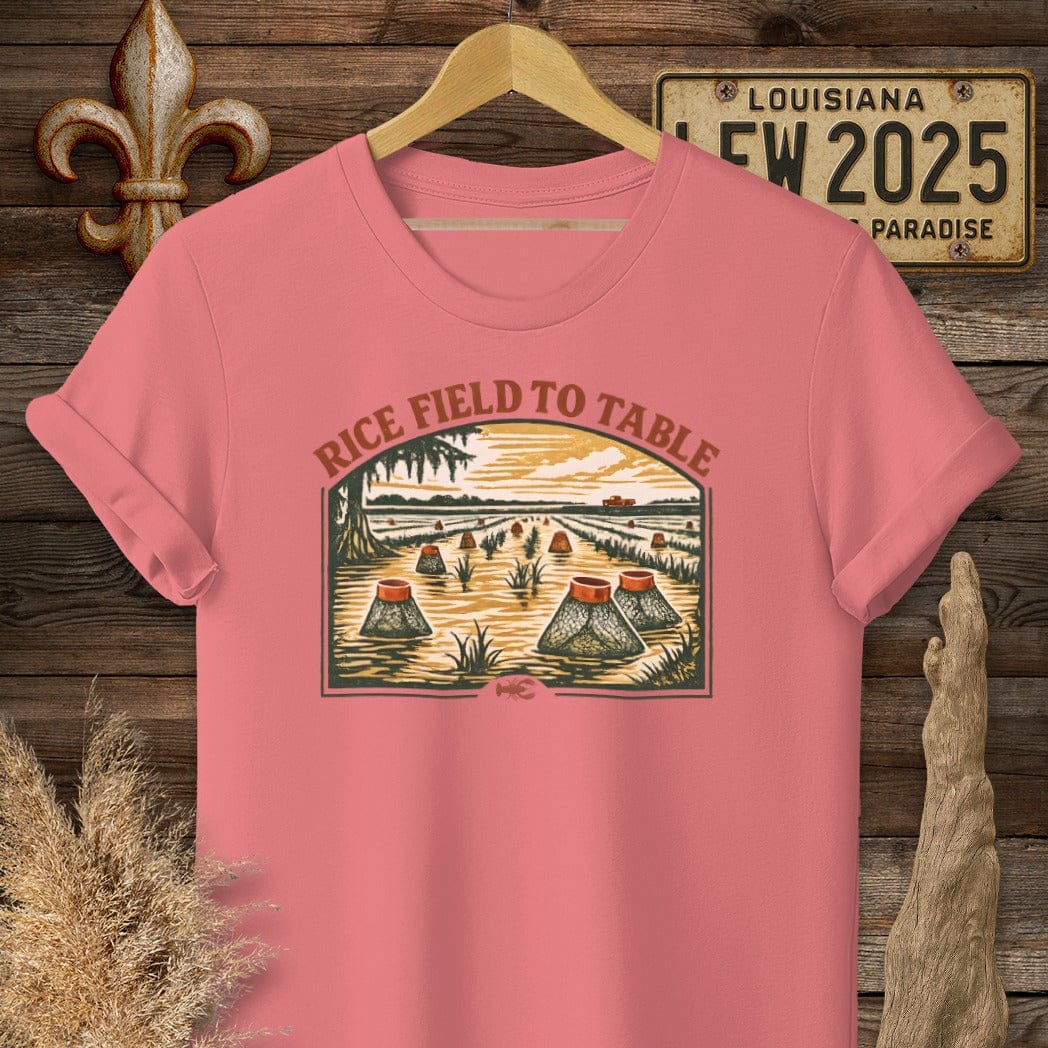 S / Coral Silk Louisiana Crawfish Harvest T-Shirt by Laissez Faire Wear