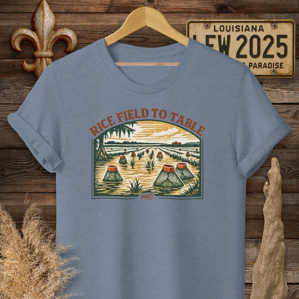 S / Heather Indigo Louisiana Crawfish Harvest T-Shirt by Laissez Faire Wear