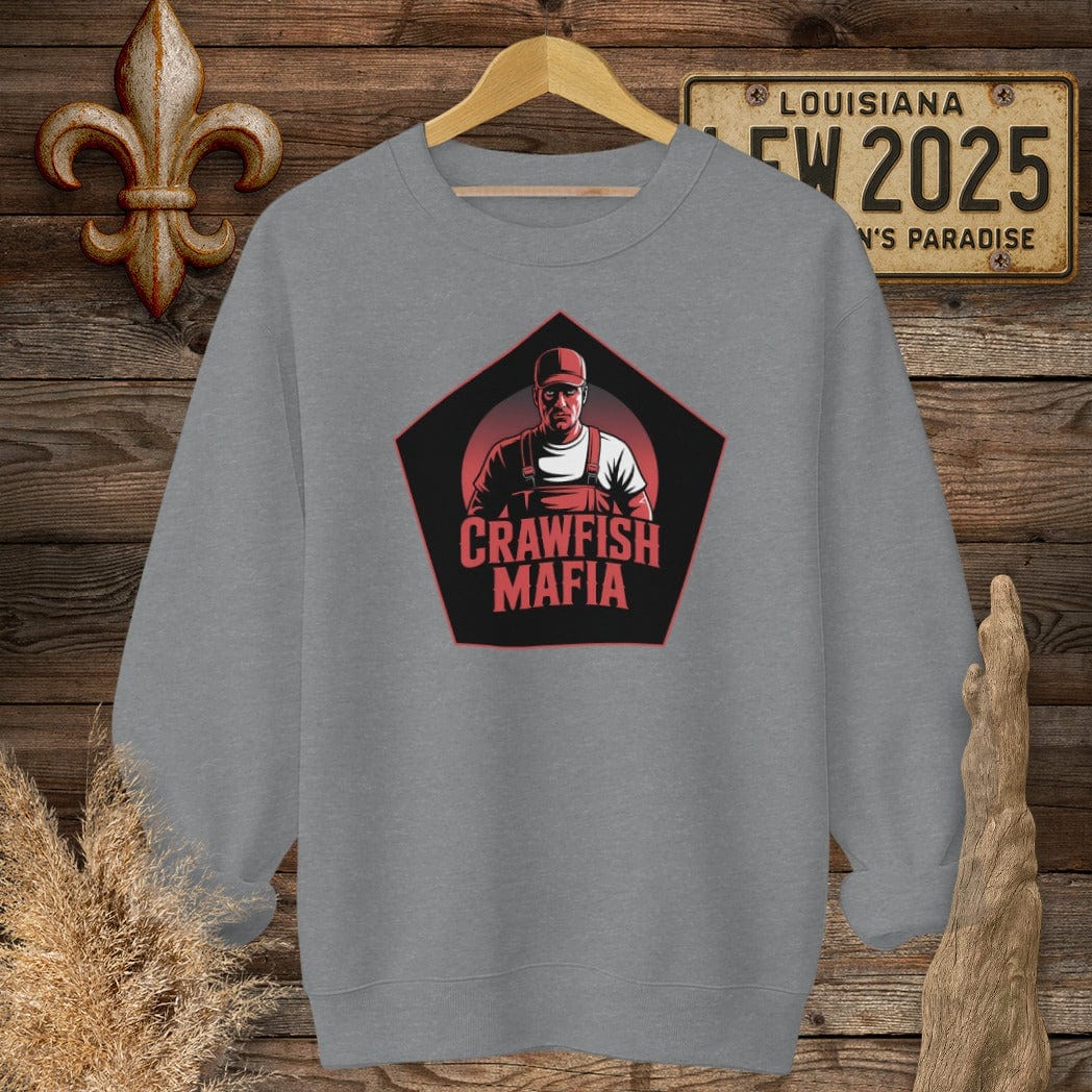 S / Graphite Heather Louisiana Crawfish Mafia Cajun Sweatshirt by Laissez Faire Wear