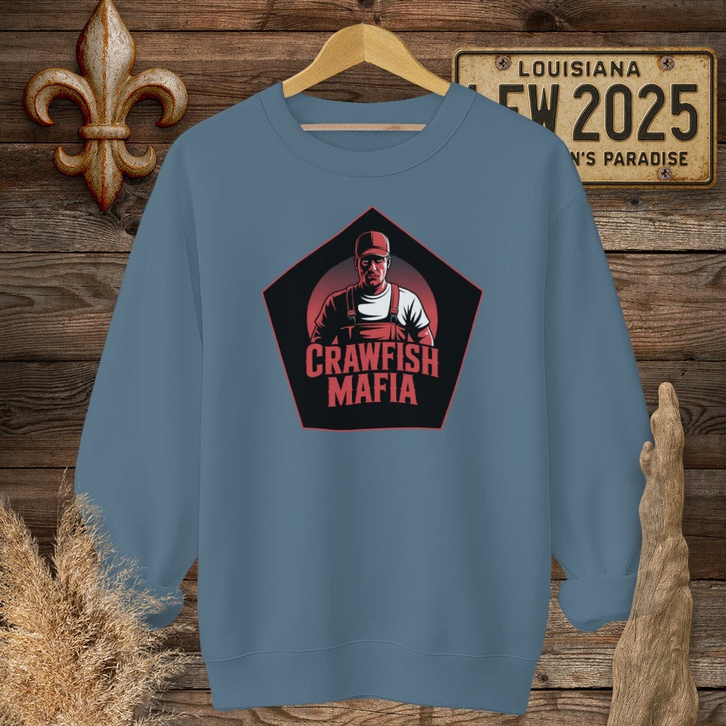 S / Indigo Blue Louisiana Crawfish Mafia Cajun Sweatshirt by Laissez Faire Wear
