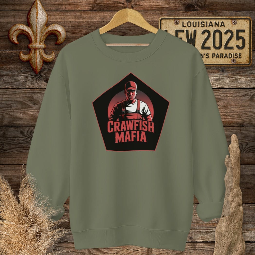 S / Military Green Louisiana Crawfish Mafia Cajun Sweatshirt by Laissez Faire Wear