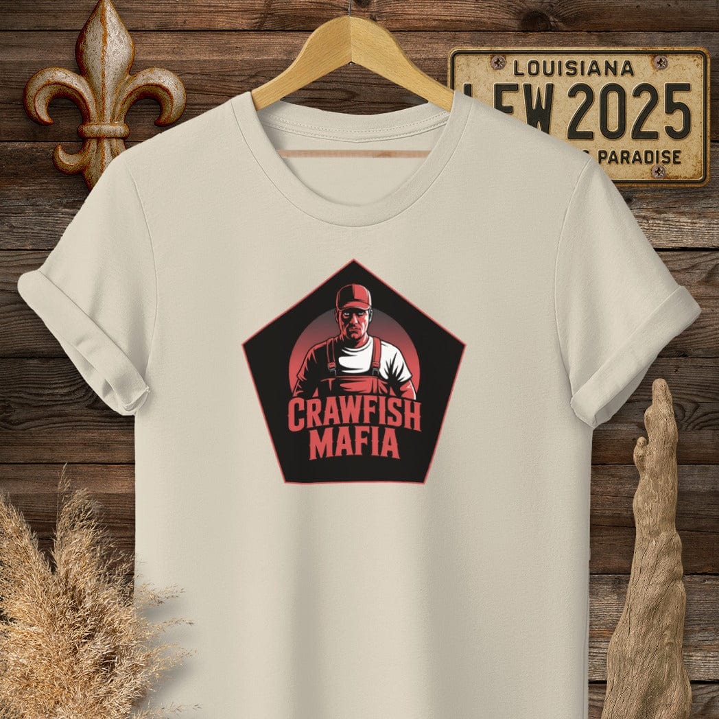 S / Sand Louisiana Crawfish Mafia Cajun T-Shirt by Laissez Faire Wear