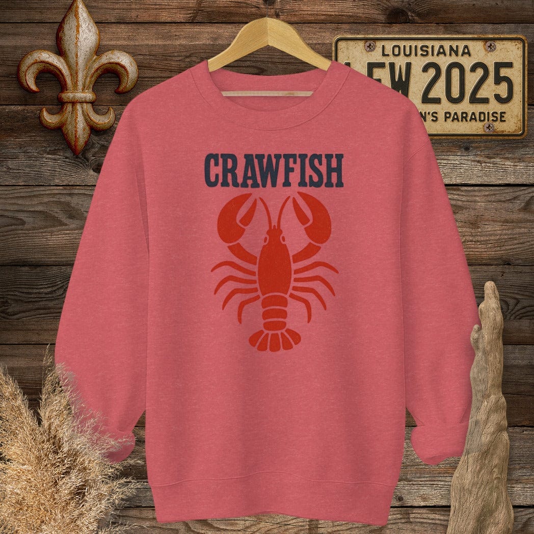 S / Heather Scarlet Red Louisiana Crawfish Minimalist Sweatshirt by Laissez Faire Wear