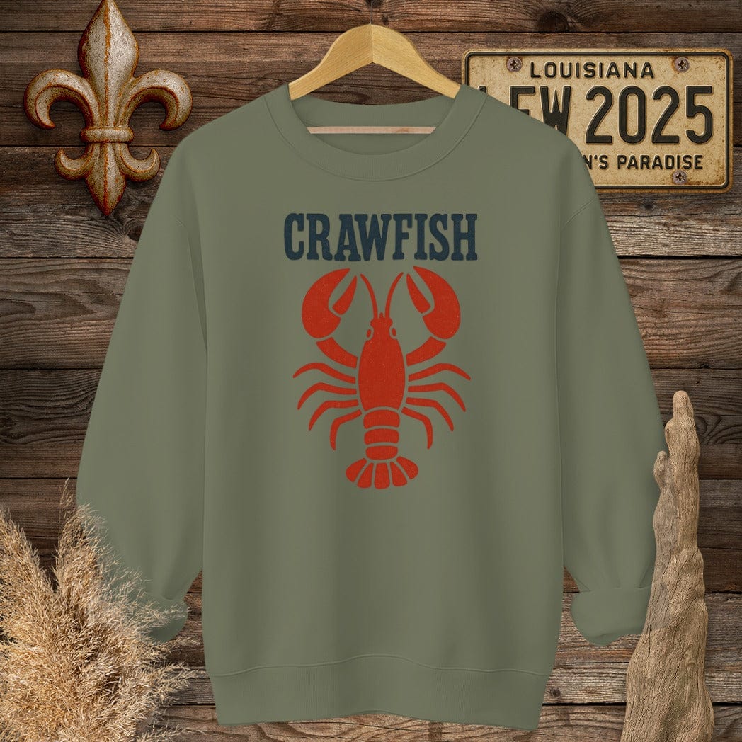 S / Military Green Louisiana Crawfish Minimalist Sweatshirt by Laissez Faire Wear