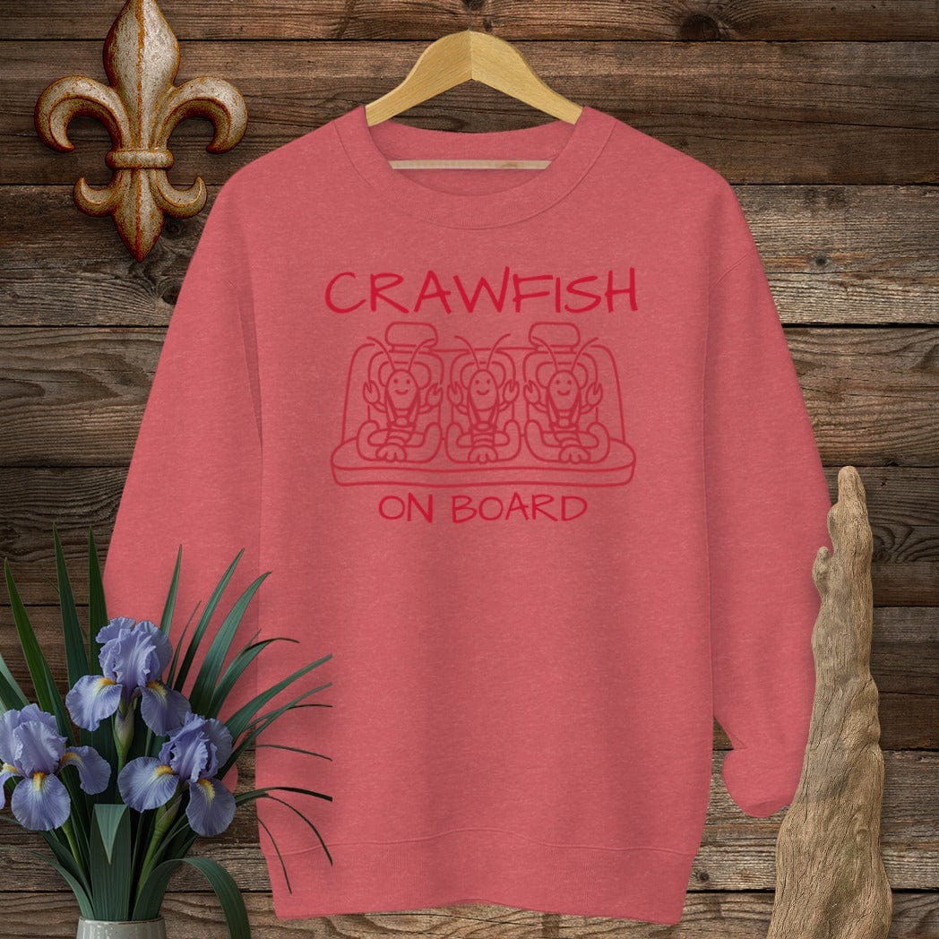 S / Heather Scarlet Red Louisiana Crawfish on Board Cute Mom Sweatshirt by Laissez Faire Wear