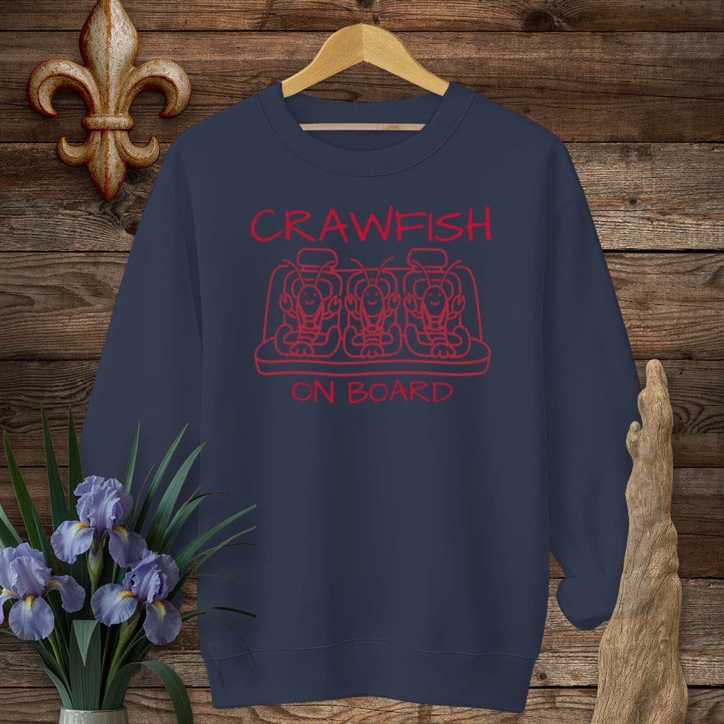 S / Navy Louisiana Crawfish on Board Cute Mom Sweatshirt by Laissez Faire Wear