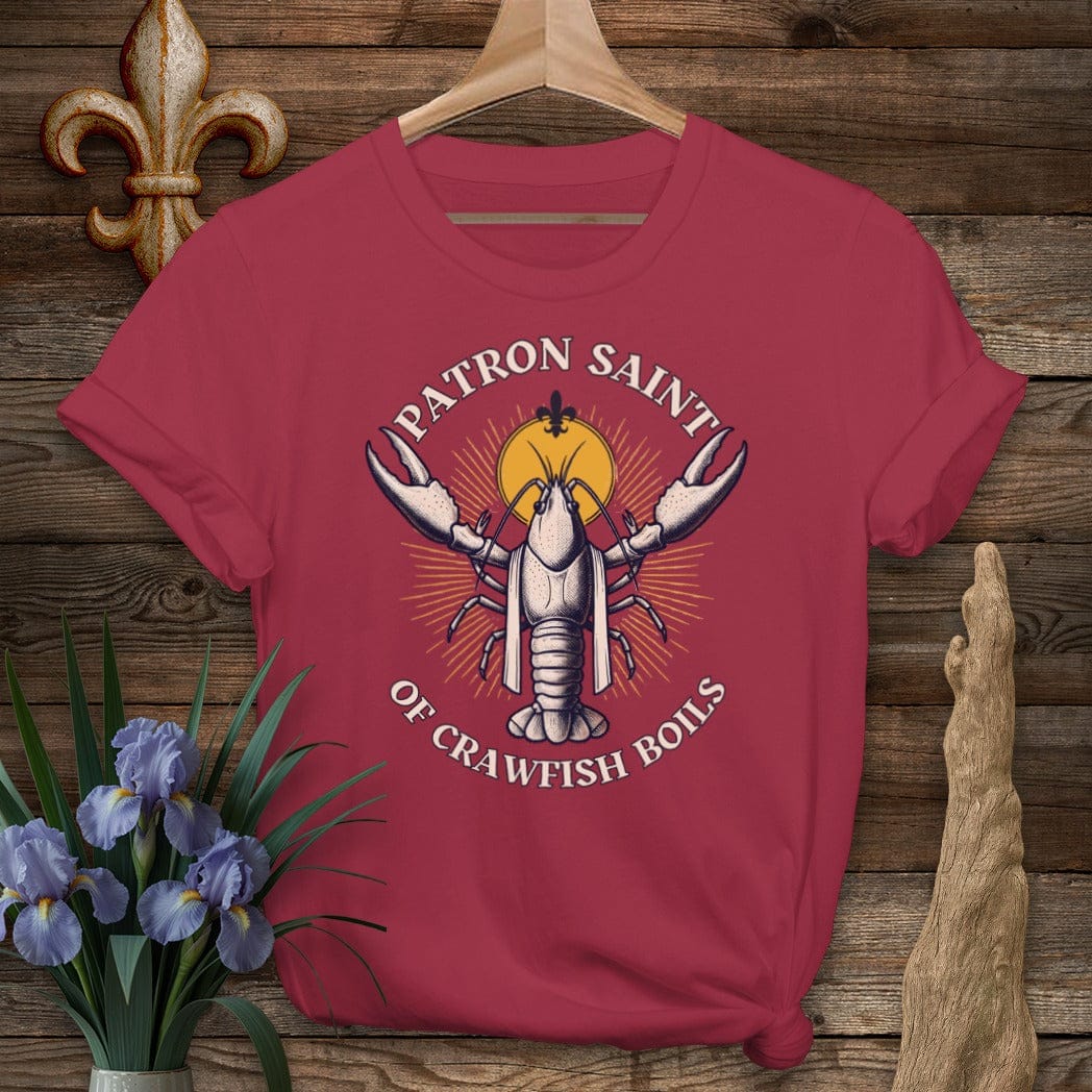S / Cardinal Red Louisiana Crawfish Patron Saint T-Shirt by Laissez Faire Wear
