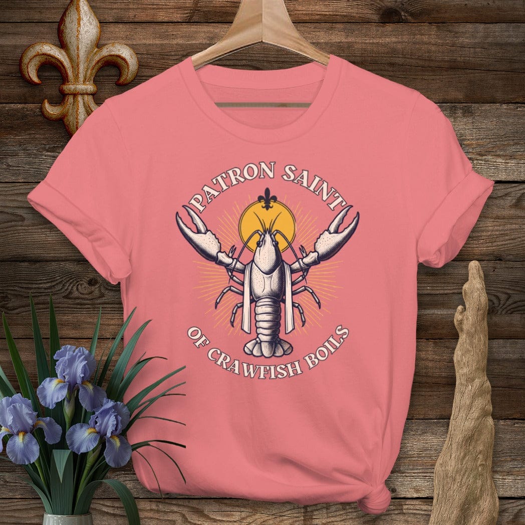 S / Coral Silk Louisiana Crawfish Patron Saint T-Shirt by Laissez Faire Wear
