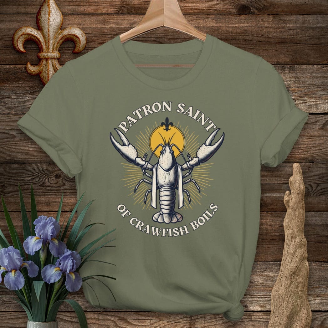 S / Military Green Louisiana Crawfish Patron Saint T-Shirt by Laissez Faire Wear