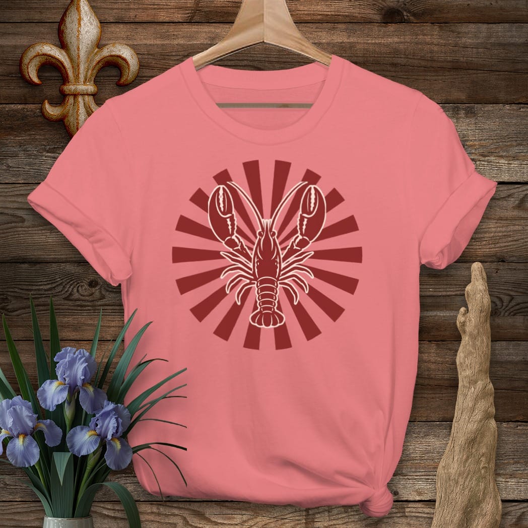 S / Coral Silk Louisiana Crawfish Sun T-Shirt by Laissez Faire Wear