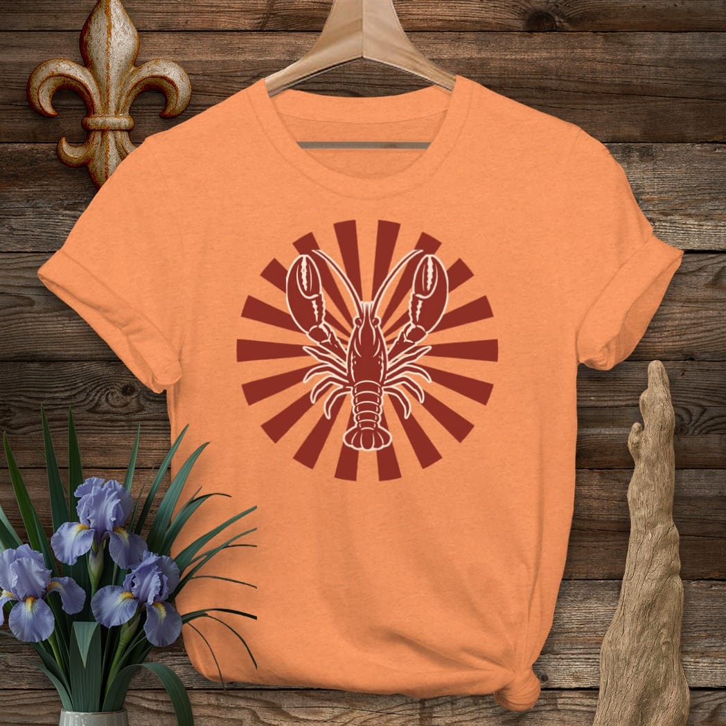 S / Heather Orange Louisiana Crawfish Sun T-Shirt by Laissez Faire Wear
