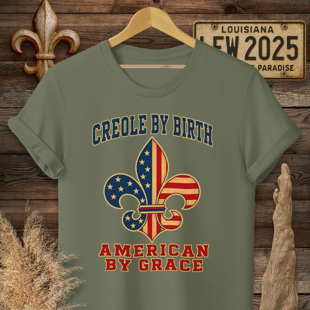 S / Military Green Louisiana Creole by Birth T-Shirt by Laissez Faire Wear
