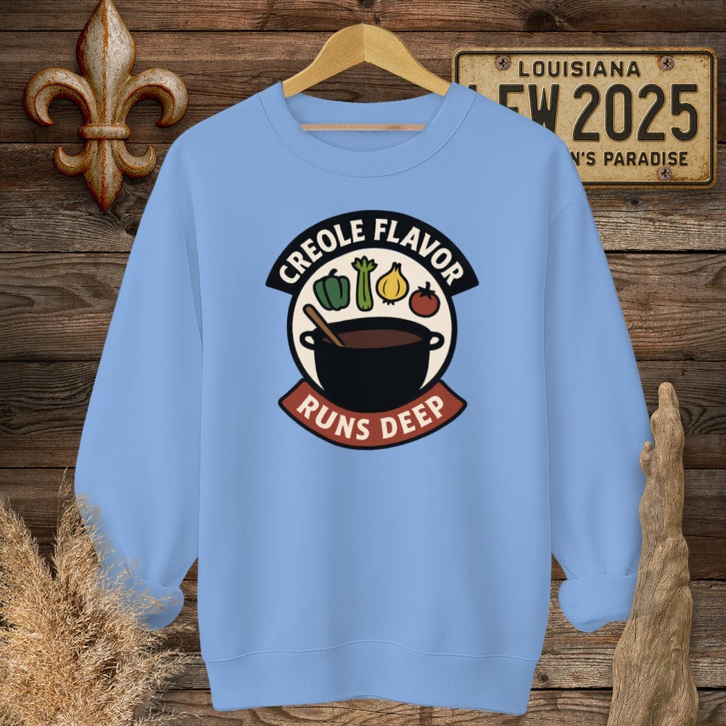 S / Carolina Blue Louisiana Creole Flavor Runs Deep Sweatshirt by Laissez Faire Wear