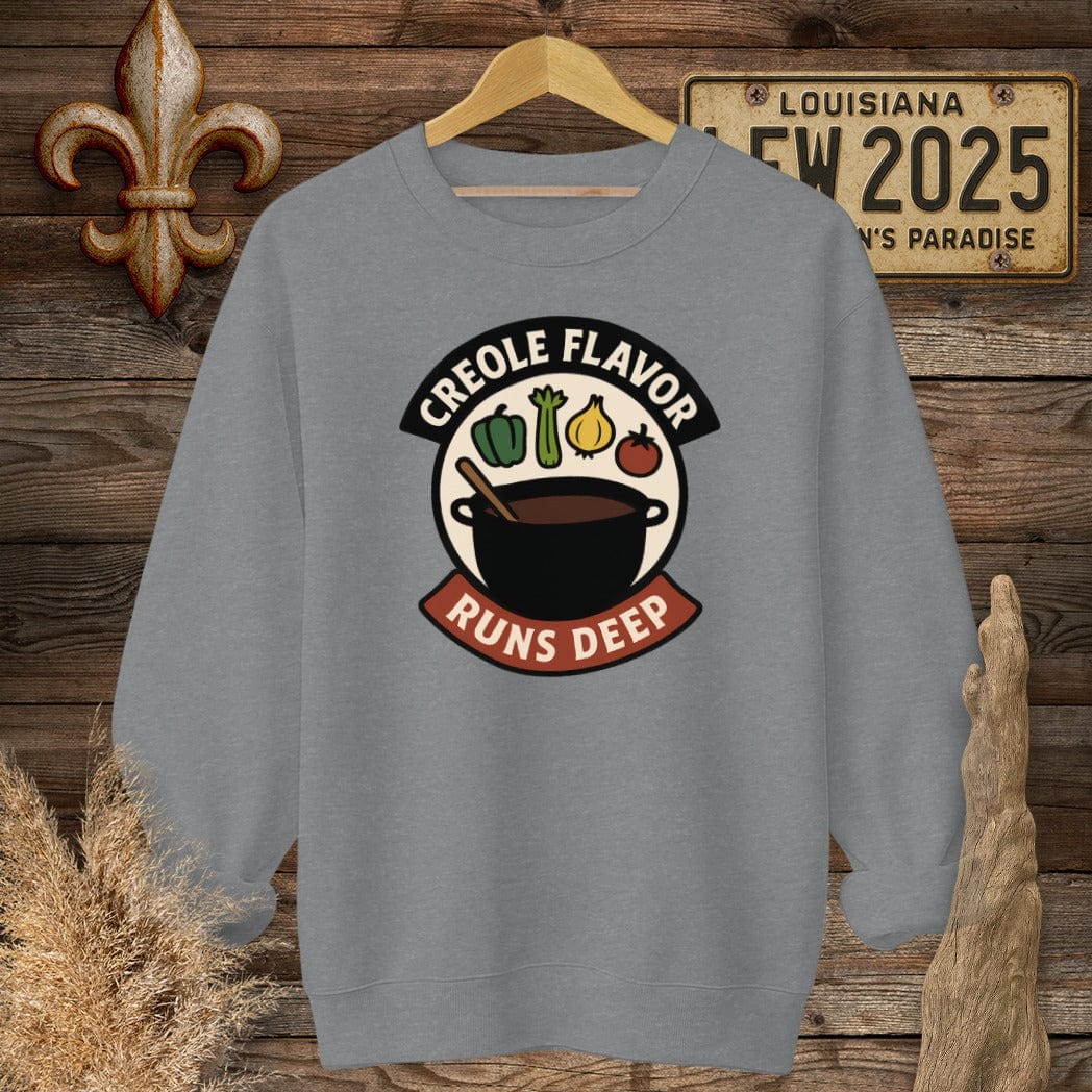 S / Graphite Heather Louisiana Creole Flavor Runs Deep Sweatshirt by Laissez Faire Wear