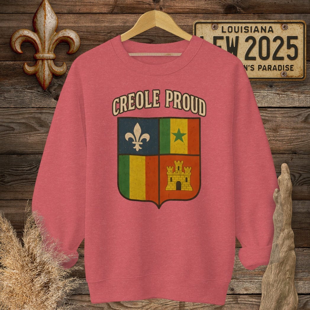 S / Heather Scarlet Red Louisiana Creole Proud Sweatshirt by Laissez Faire Wear