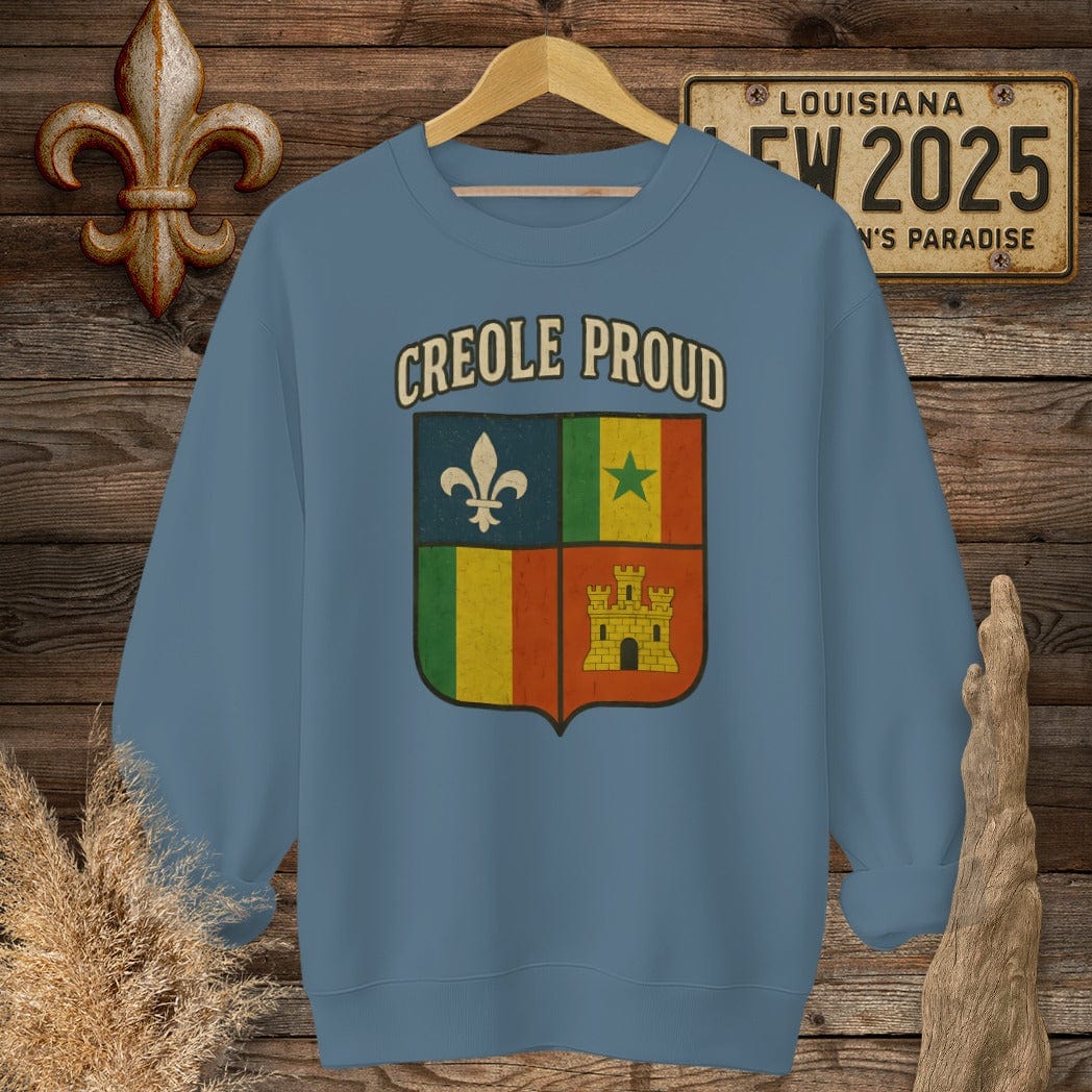 S / Indigo Blue Louisiana Creole Proud Sweatshirt by Laissez Faire Wear
