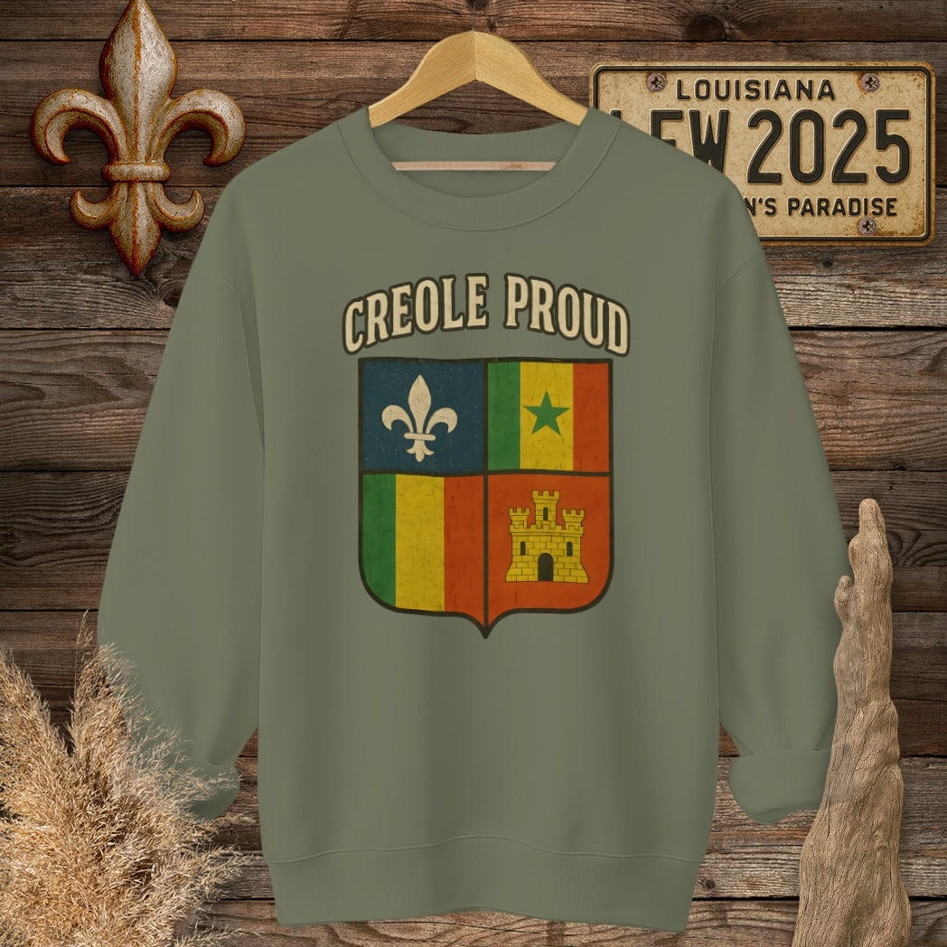 S / Military Green Louisiana Creole Proud Sweatshirt by Laissez Faire Wear