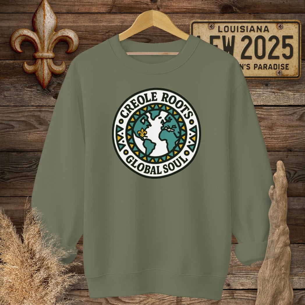 S / Military Green Louisiana Creole Roots Global Soul Sweatshirt by Laissez Faire Wear