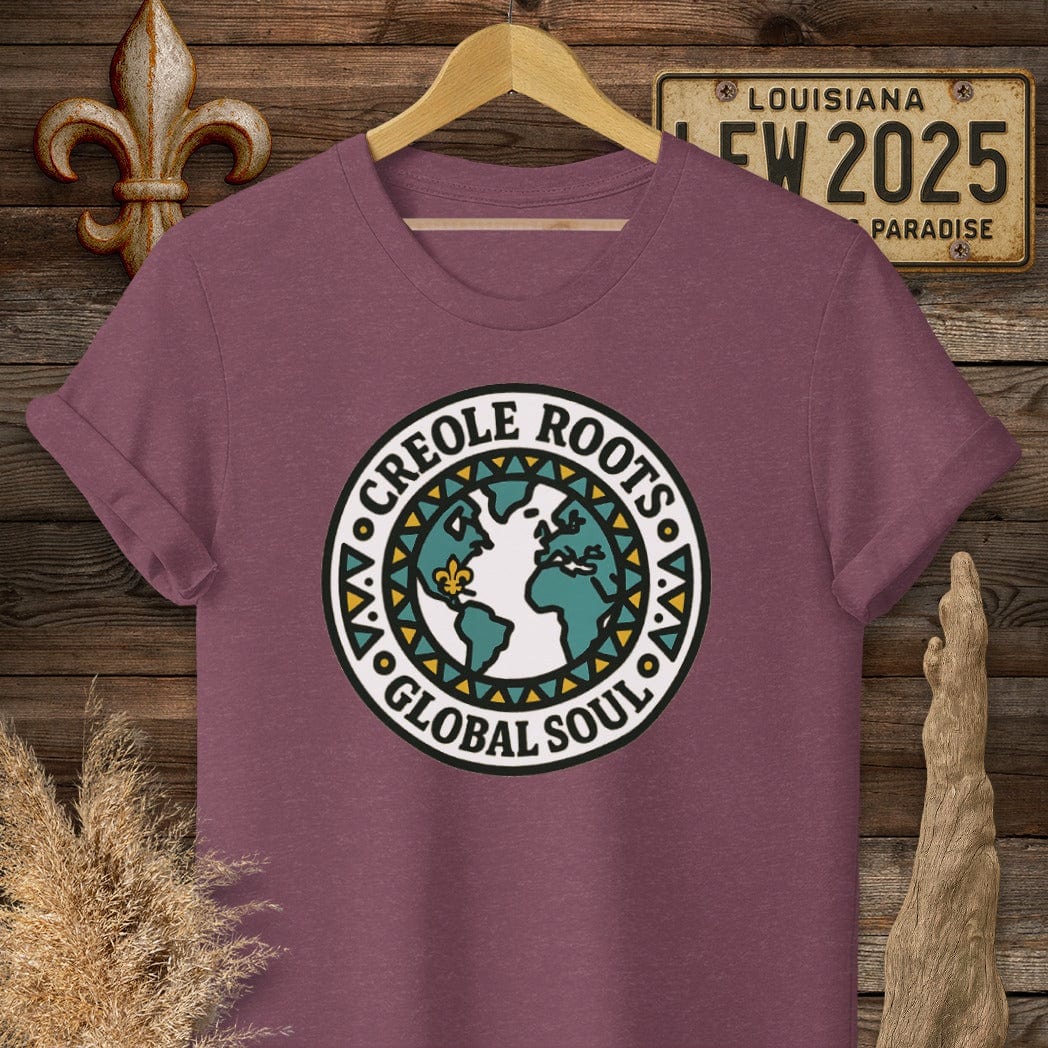 S / Heather Maroon Louisiana Creole Roots Global Soul T-Shirt by Laissez Faire Wear