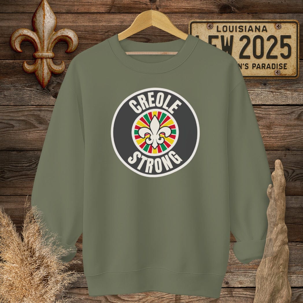 S / Military Green Louisiana Creole Strong Sweatshirt by Laissez Faire Wear