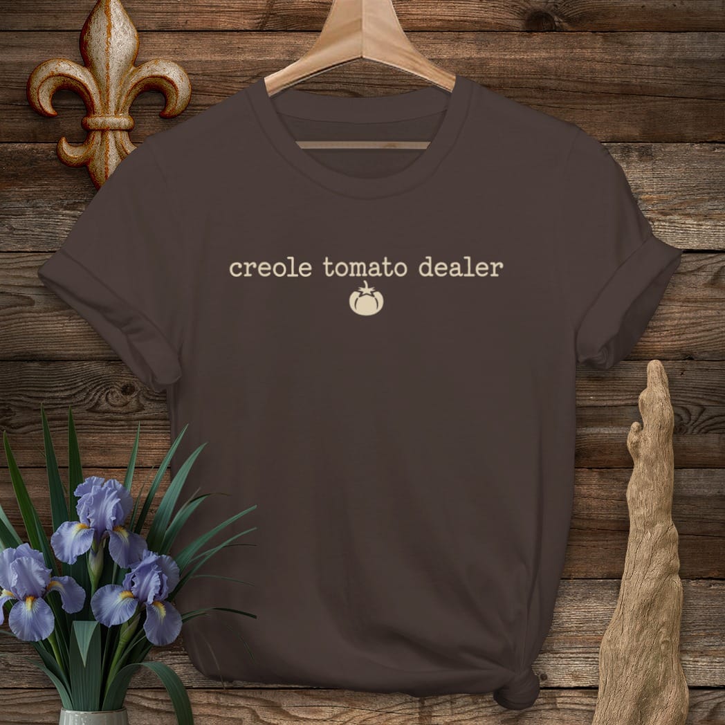 S / Dark Chocolate Louisiana Creole Tomato Dealer T-Shirt by Laissez Faire Wear