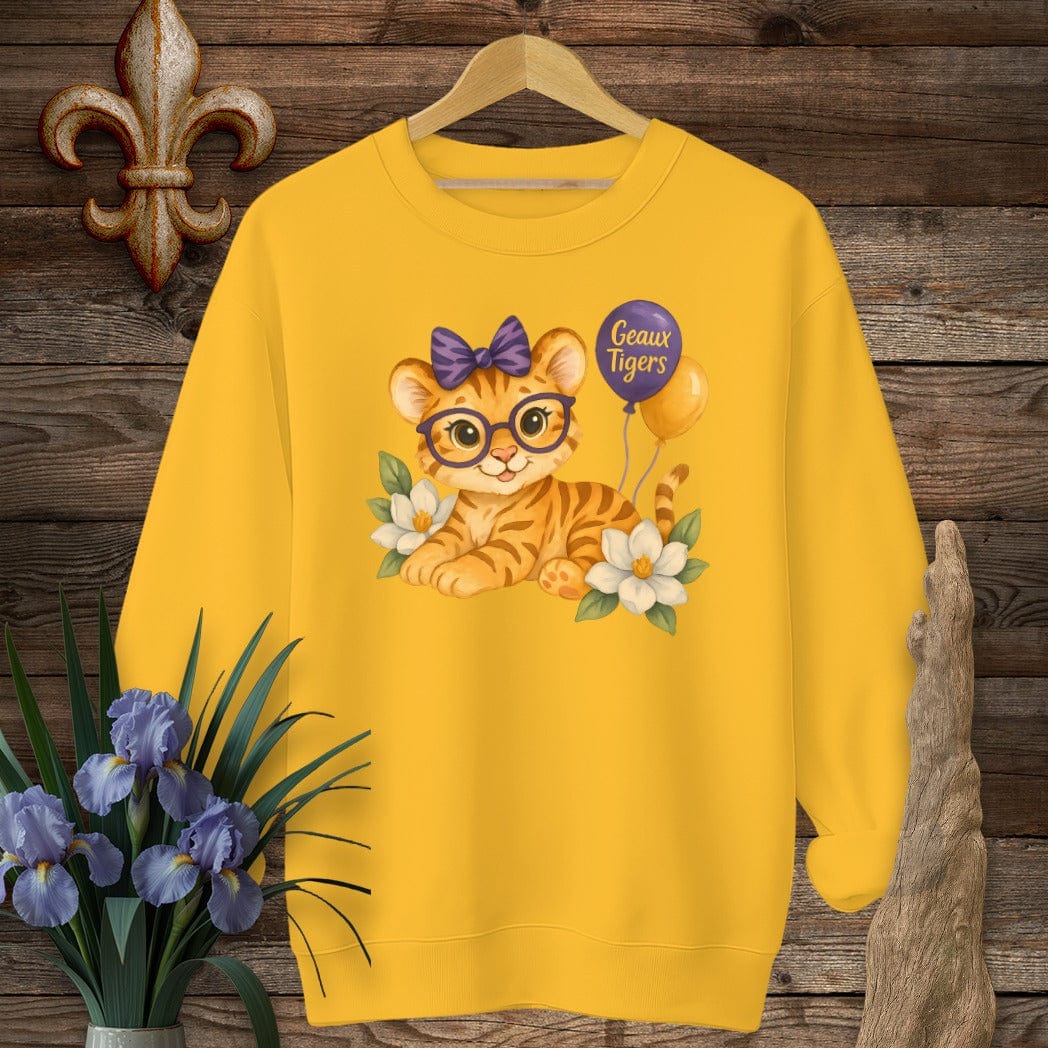 S / Gold Louisiana Cute Kitty - Geaux Tigers Game Day Sweatshirt by Laissez Faire Wear