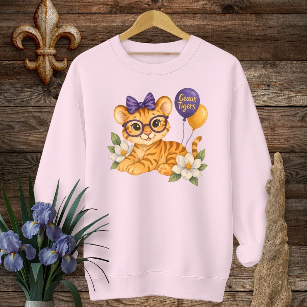 S / Light Pink Louisiana Cute Kitty - Geaux Tigers Game Day Sweatshirt by Laissez Faire Wear