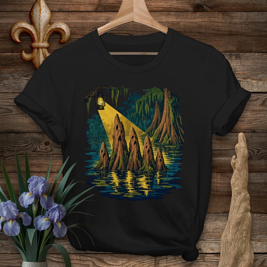 S / Black Louisiana Cypress Knee Ghost Choir T-Shirt by Laissez Faire Wear