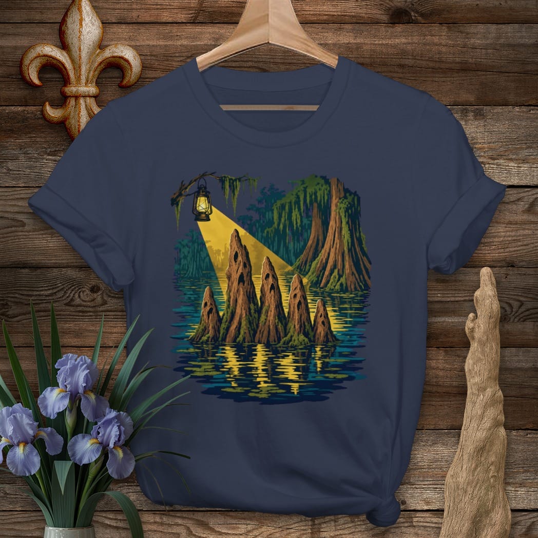 S / Navy Louisiana Cypress Knee Ghost Choir T-Shirt by Laissez Faire Wear
