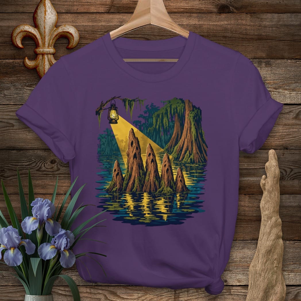 S / Purple Louisiana Cypress Knee Ghost Choir T-Shirt by Laissez Faire Wear