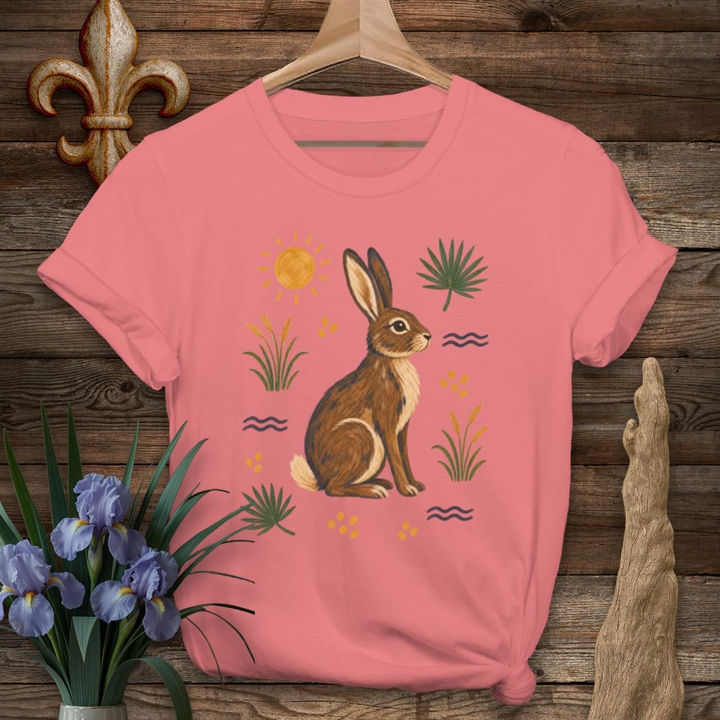S / Coral Silk Louisiana Cypress Swamp Rabbit T-Shirt by Laissez Faire Wear