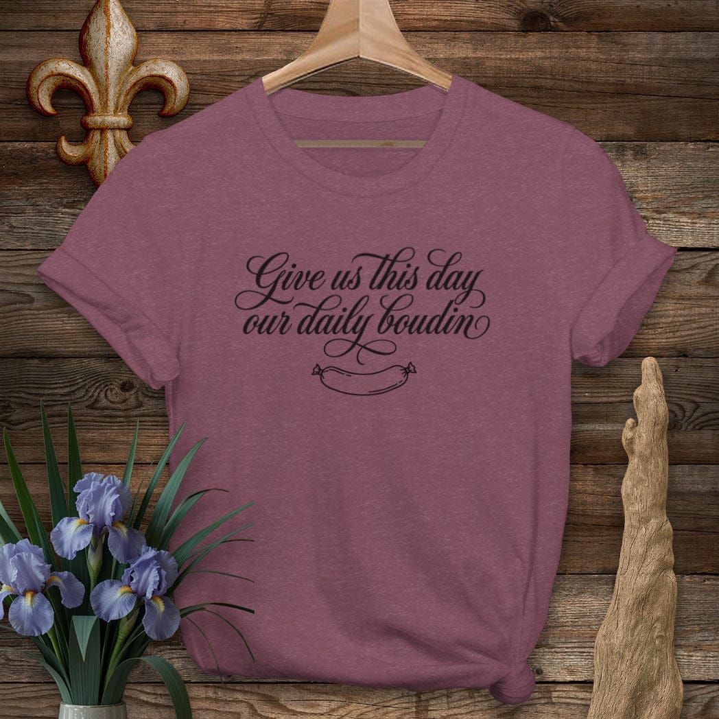 S / Heather Maroon Louisiana Daily Boudin T-Shirt by Laissez Faire Wear